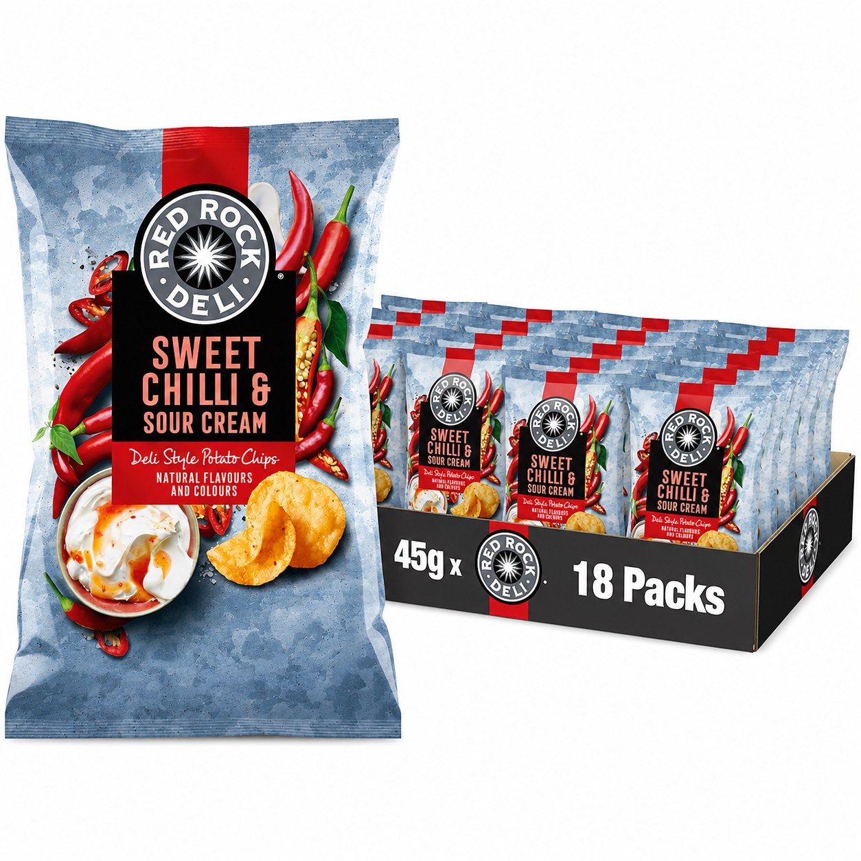 af3f264c-a95d-47a0-a444-8100d3c13451 Red Rock Deli Sweet Chilli & Sour Cream Potato Chips 90g - Image 1